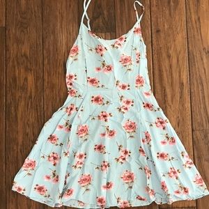 Blue flowy sundress with pink floral design